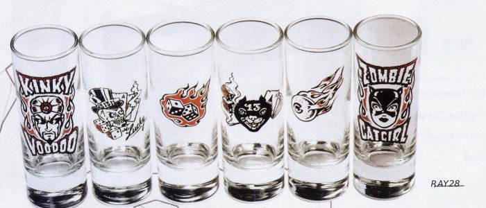 Shot Glasses - Set of 6 Tattoo Designs