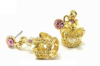 SILVER Crown Blue Crystals Princess Earrings Stud