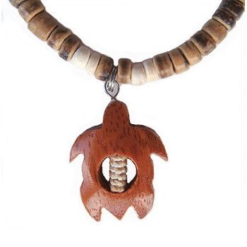 Hawaiian Koa Wood Turtle Light Brown Coconut Necklace