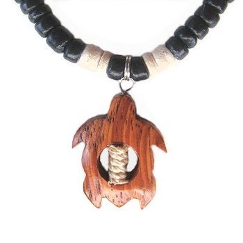 Hawaiian Koa Wood Sea Turtle Black Coconut Necklace
