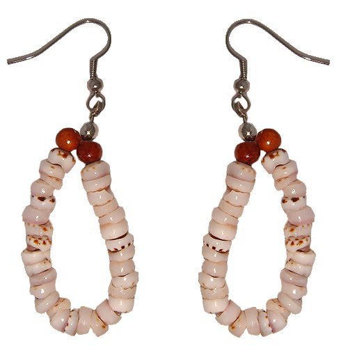 Hawaiian Tiger Puka Shell Hoop Earrings