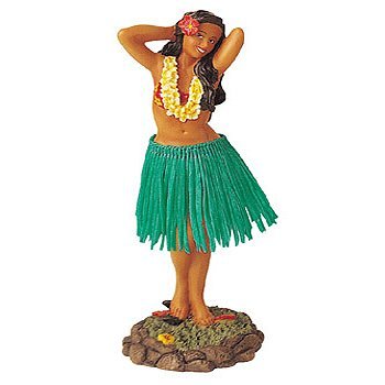 Hawaiian Leilani Hula Girl Posing Green Skirt Dashboard Doll