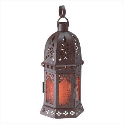 10" Amber Glass Moroccan Style Lantern