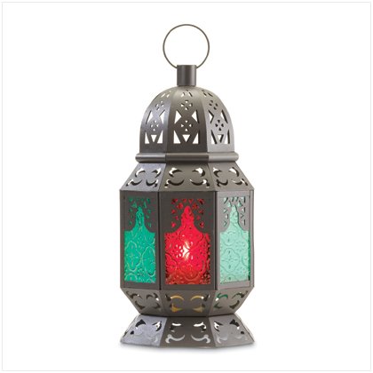Moroccan Style Lantern with Colored Glass