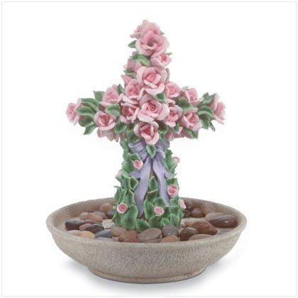 Rose Covered Cross Water Fountain