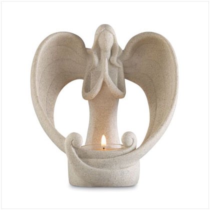 Stone Finish Guardian Angel Candleholder