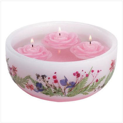 Floating Rose Candles With Wax Bowl