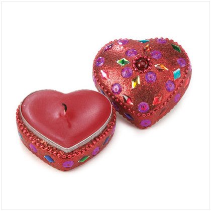 Red Beaded Heart Candle
