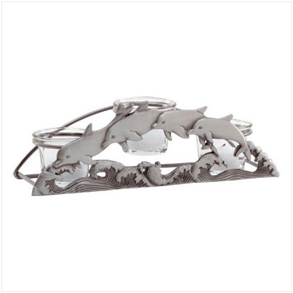 Pewter Jumping Dolphins Candleholder