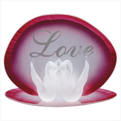 Glass "Love" with Swans Candleholder