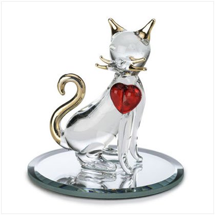 Glass Kitty with Ruby Heart