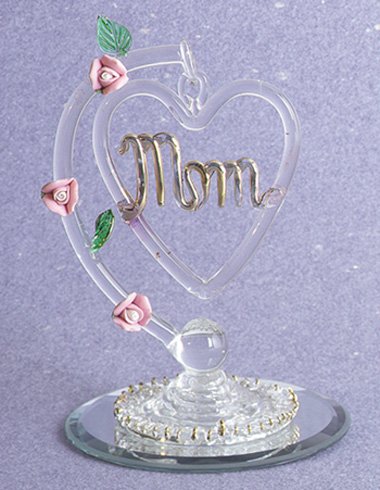 Spun-Glass Dangling "MOM" Heart