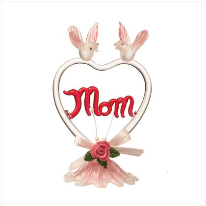 Glass "MOM" Heart With Pink Birds