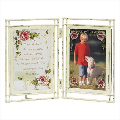 Glass Victorian Rose Mom Photo Frame/Candleholder