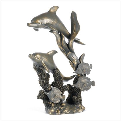Antiqued Dolphins Statue