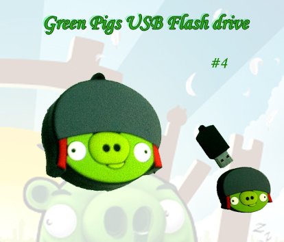 Green pig #4 USB Flash Drive