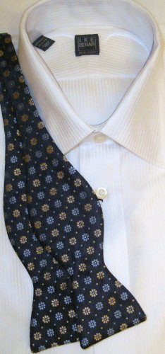 Bow Tie Blue/Gold Flowers Freestyle Silk - Free Worldwide Ship!