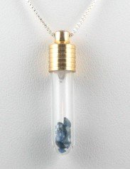 Hand Crafted Genuine BLUE SAPPHIRE Goldtoned Glass Vial PENDANT