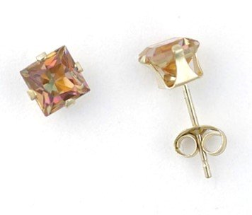 Genuine MYSTIC AZOTIC TOPAZ 10k Yellow Gold Stud EARRINGS
