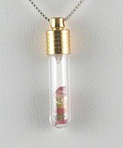 Genuine TOURMALINE Goldtoned Glass Vial PENDANT