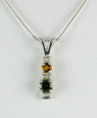 Genuine TOURAMLINE & SAPPHIRE Two Stone Sterling Silver PENDANT