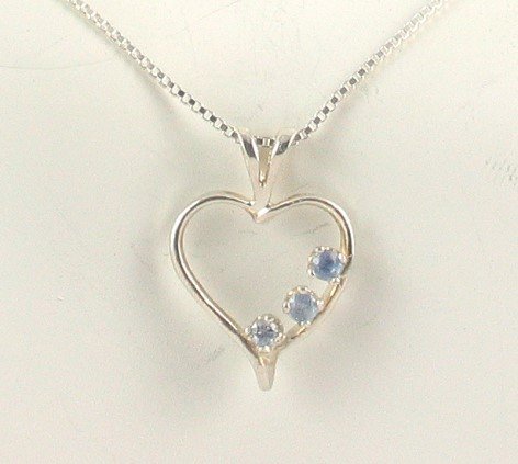 Sterling Silver Genuine CEYLON SAPPHIRE Heart PENDANT & Chain