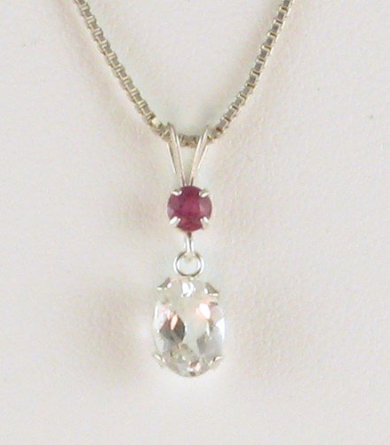 1ctw Genuine RUBY and WHITE TOPAZ Sterling Silver PENDANT