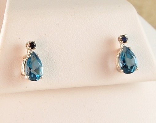 Genuine Swiss Blue TOPAZ & Black DIAMOND EARRINGS