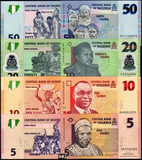Nigeria 4 Note Set 5 to 50 Naira 2006 GEM UNC