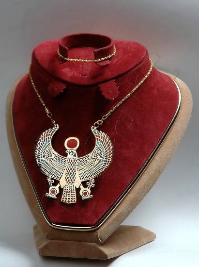 Pretty Egyptian Horus As Falcon Ankh Pectoral Necklace