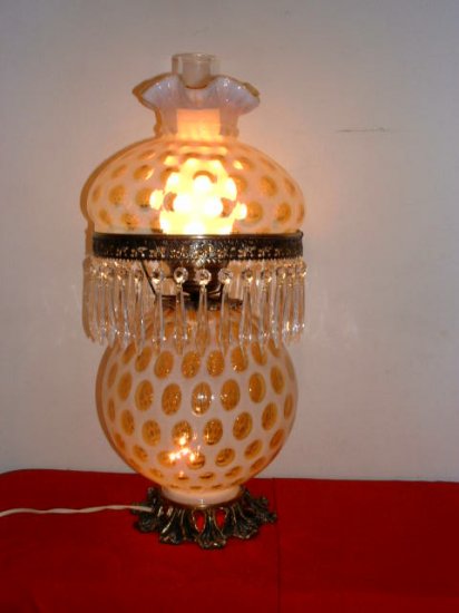 Fenton Opalescent Honeysuckle Coin Dot Lamp (round)