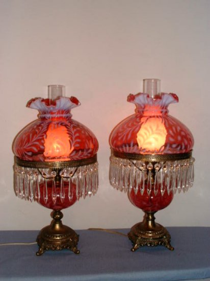 Fenton Cranberry Opalescent Daisy & Fern Lamp