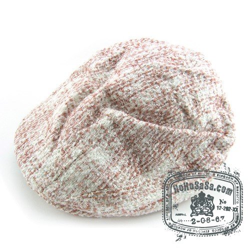 Man Woman Newsboy Style White / Pink Multi Col Beret Hat