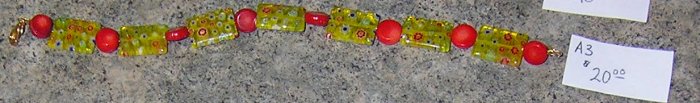 A3-Fancy Yellow Glass and Red Beaded Bracelet