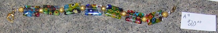 A4-Rainbow Glass and Gold Beaded Bracelet