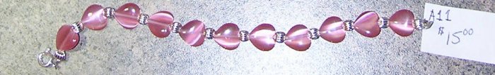 A 11- Bracelet - Pink HEart Beads with Silver Accents