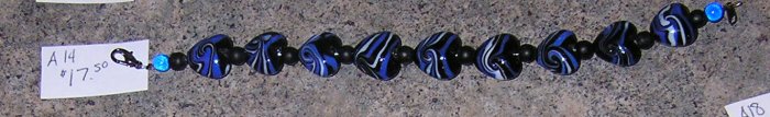 A14- Bracelet - Blue/Black Swirl Glass Heart Bracelet