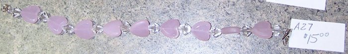 A27 - Bracelet - Pink Hearts and Crystals