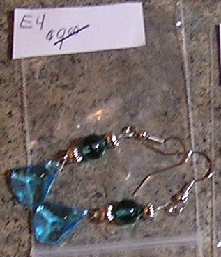 E4 -Hatchet-shaped Aqua Glass Beaded Earrings