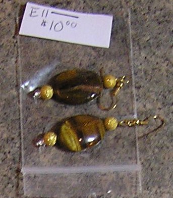 E11- Oval Tiger Eye and Gold Stardust Drop Earrings