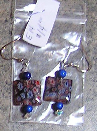 E14- Earrings - Millefiori Purple and blue dangles