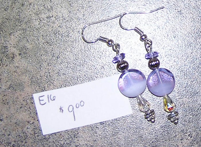 E16 - Earrings Lavender Swirl and Silver Dangles