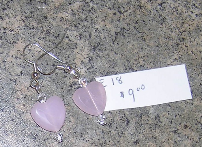 E18 - Earrings Rose Quartz Hearts With Crystal Accents