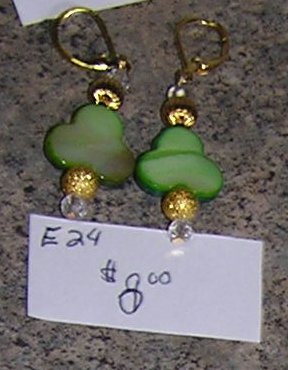 E24 - Earrings - Lucky Charm Clover Earrings w Gold Beads