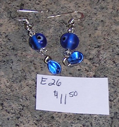 E-26 - Earrings - Blue Glass Drops