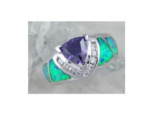 LAB OPAL INLAY AMETHYST .925 SILVER RING, size 8 (sr-5)