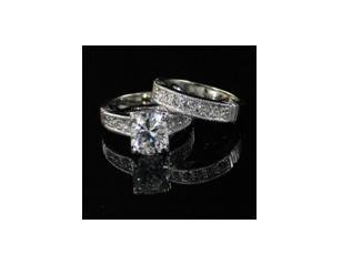 SIMULATED DIAMOND BRIDAL SET WGP RING, size 8 (fr-26)