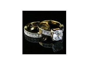 SIMULATED DIAMOND BRIDAL SET YGP RING, size 8 (fr-25)