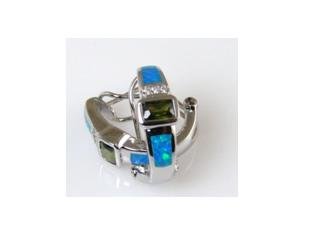 Lab opal &Â peridot rhodium plated .925 silver earrings, 3/4"