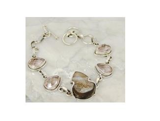 Black druzy & pink blush .925 silver bracelet, 8"